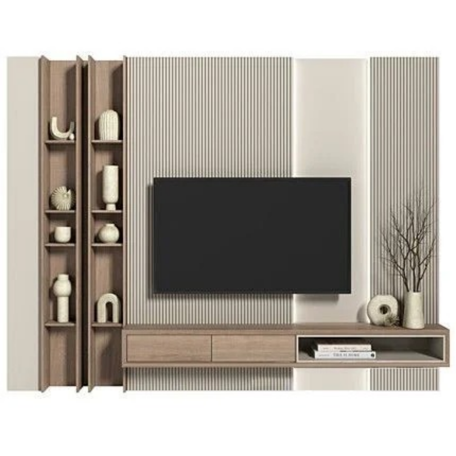 Nordic Harmony Floating TV Console - Bahoo Interior UAE Modern Nordic Harmony floating TV console with Scandinavian wall mounted design for luxury living rooms in Dubai UAE