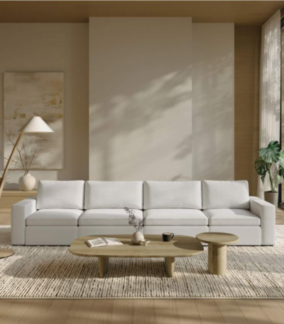 Aspen Ivory White 4 Seater Modular Fabric Sofa by Bahoo Interior UAE