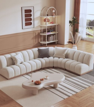Milano Curved Modular Bouclé Sectional Sofa in Ivory White by Bahoo Interior UAE