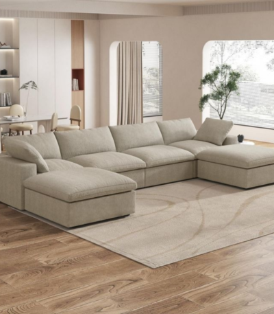 Oslo Modular 4 Seater Beige Fabric Sofa with Dual Chaise by Bahoo Interior UAE