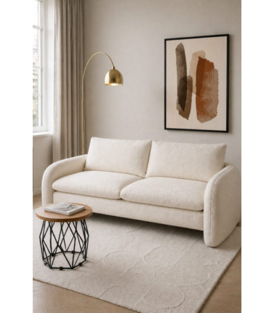 Luna Curved Bouclé 2 Seater Sofa in Cream for Modern Living Room | Bahoo Interior UAE