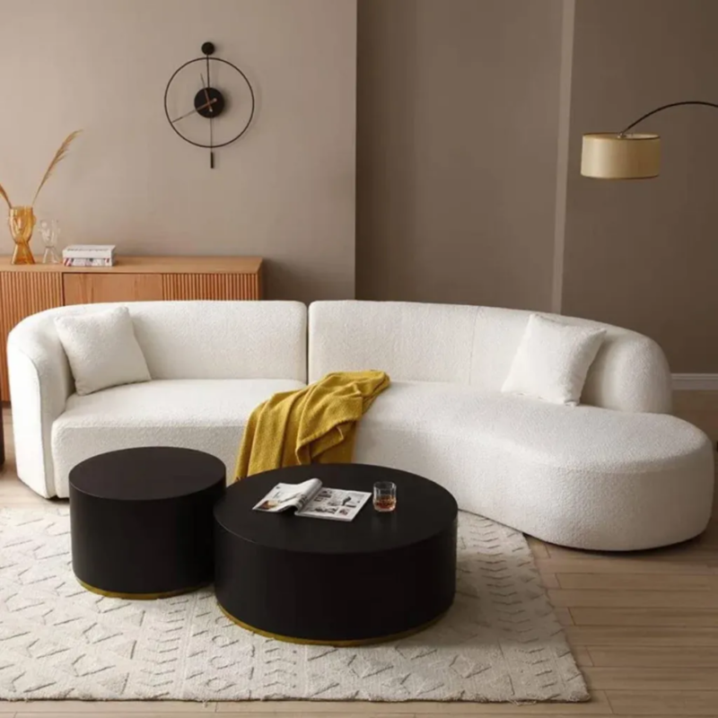 Aura Curved Ivory Bouclé L Shape Sectional Sofa with Chaise by Bahoo Interior UAE