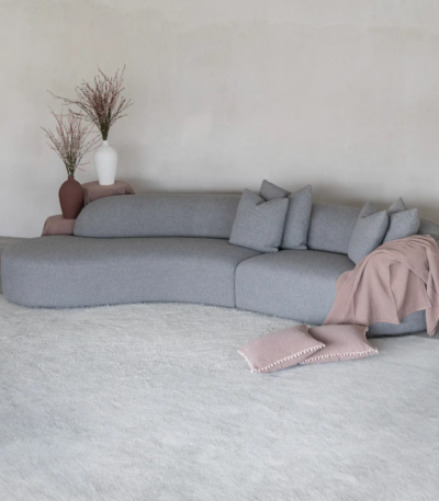Luna Curve Light Grey 4 Seater Fabric Sofa by Bahoo Interior UAE