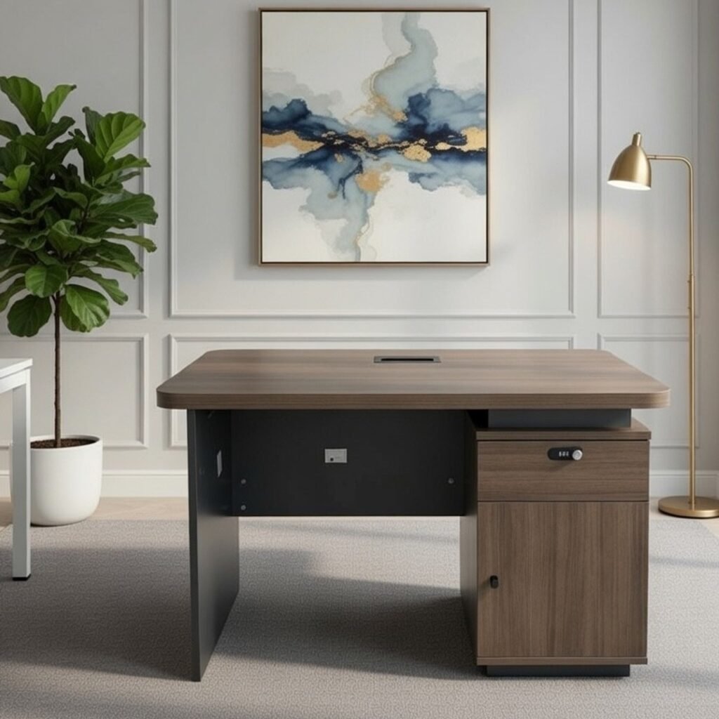 Luna 120 Office Table with Storage Drawer & Cabinet - 120x60cm modern office desk by Bahoo Interior