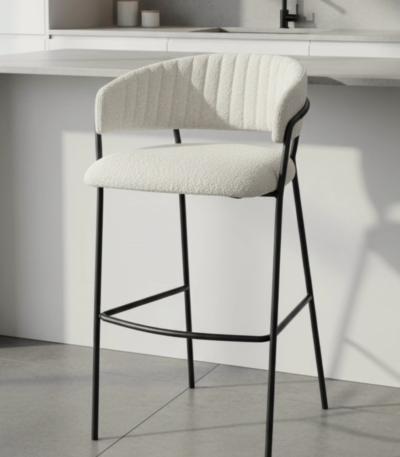Bahoo Elita Off-White Bouclé Bar Stool with Curved Backrest