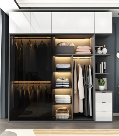 Nova Modern Mirrored 2-Door Wardrobe Armoire with Top Cabinet - Bahoo Interior UAE
