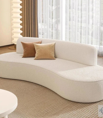 Modern curved cream bouclé 2 seater sofa for luxury living room by Bahoo Interior UAE