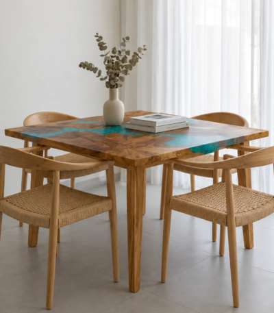 Bahoo Verix Artisanal Resin and Live-Edge Wood Dining Table
