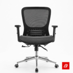 Modern ergonomic black mesh task office chair with chrome base and adjustable armrests for UAE offices