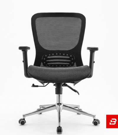 Modern ergonomic black mesh task office chair with chrome base and adjustable armrests for UAE offices