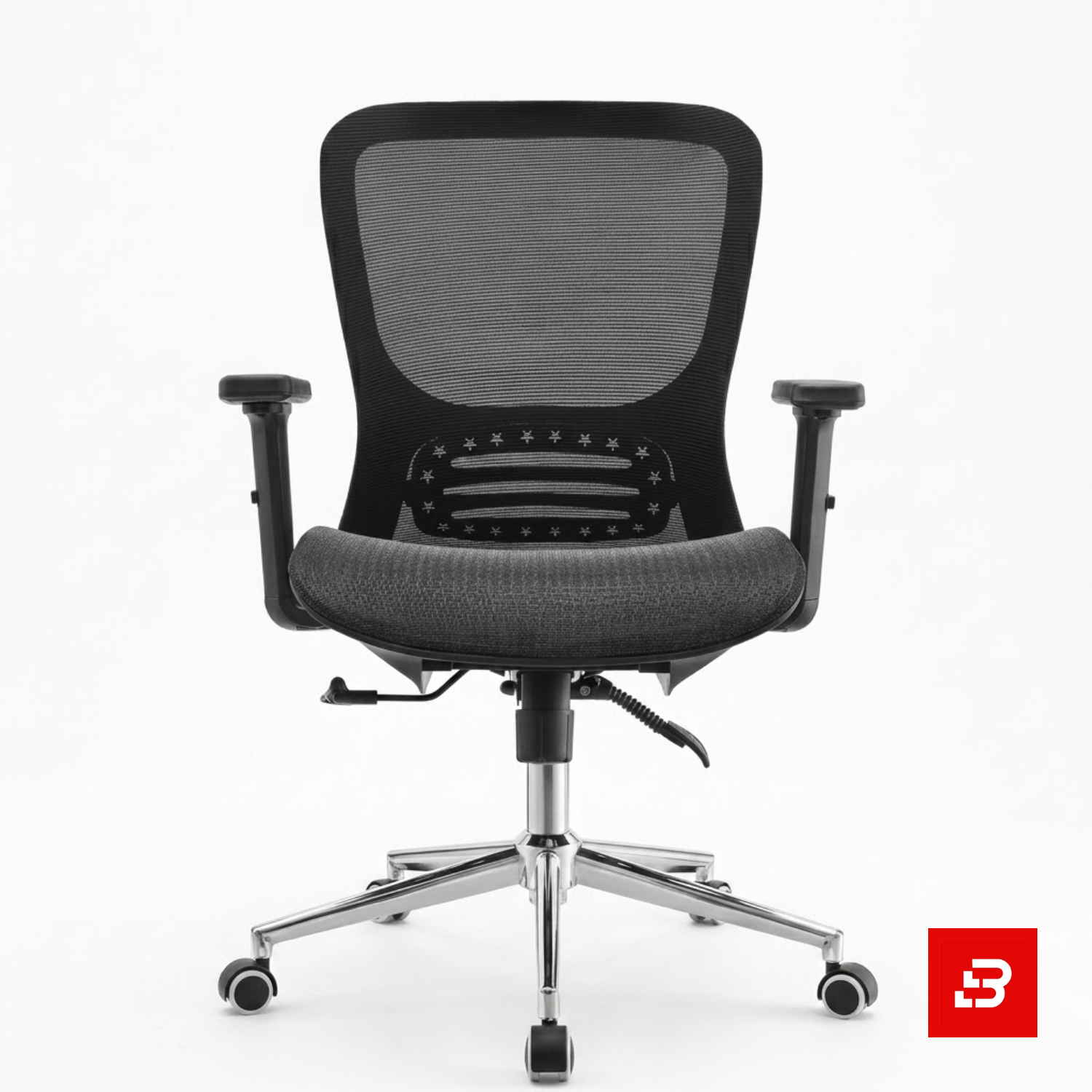 Modern Ergonomic Black Mesh Task Office Chair - Bahoo Interior Modern ergonomic black mesh task office chair with chrome base and adjustable armrests for UAE offices