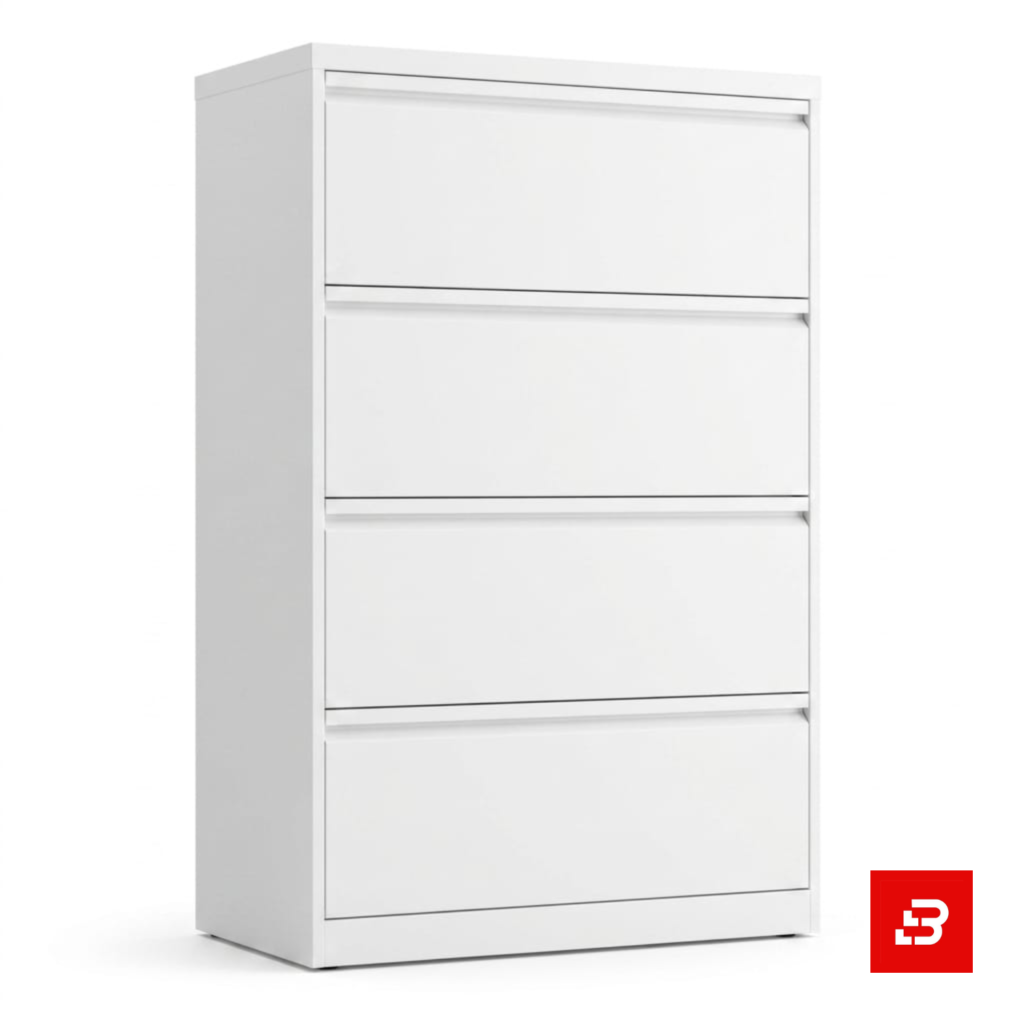 White 4-drawer office lateral filing cabinet by Bahoo Interior UAE