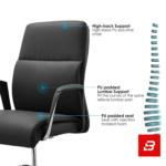 Modern executive black leatherette office desk chair with chrome base and wheels for UAE offices