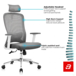Modern ergonomic grey mesh executive office chair with white frame and headrest for UAE offices