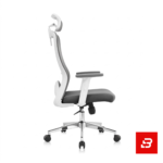 Modern ergonomic grey mesh executive office chair with white frame and headrest for UAE offices