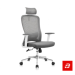 Modern ergonomic grey mesh executive office chair with white frame and headrest for UAE offices
