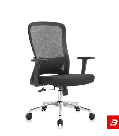 Modern minimalist black mesh task chair with chrome base and adjustable armrests for UAE offices