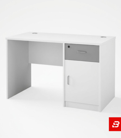 Modern white and grey office desk with locking drawer and storage cabinet for UAE offices