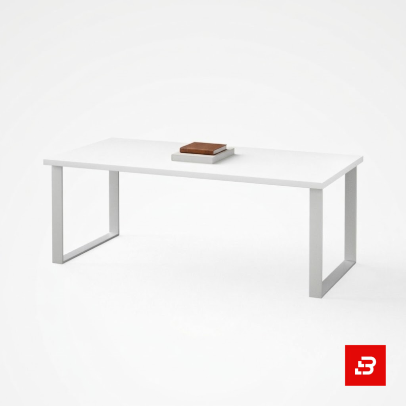Modern white rectangular coffee table with metal loop legs for UAE living rooms