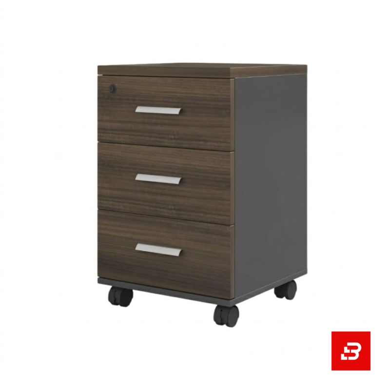 Modern mobile wooden 3-drawer office pedestal cabinet with lock and wheels for UAE offices