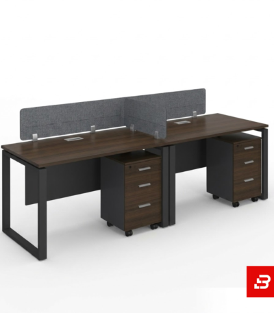 Modern 2-person office workstation desk with storage pedestals and privacy screens for UAE offices