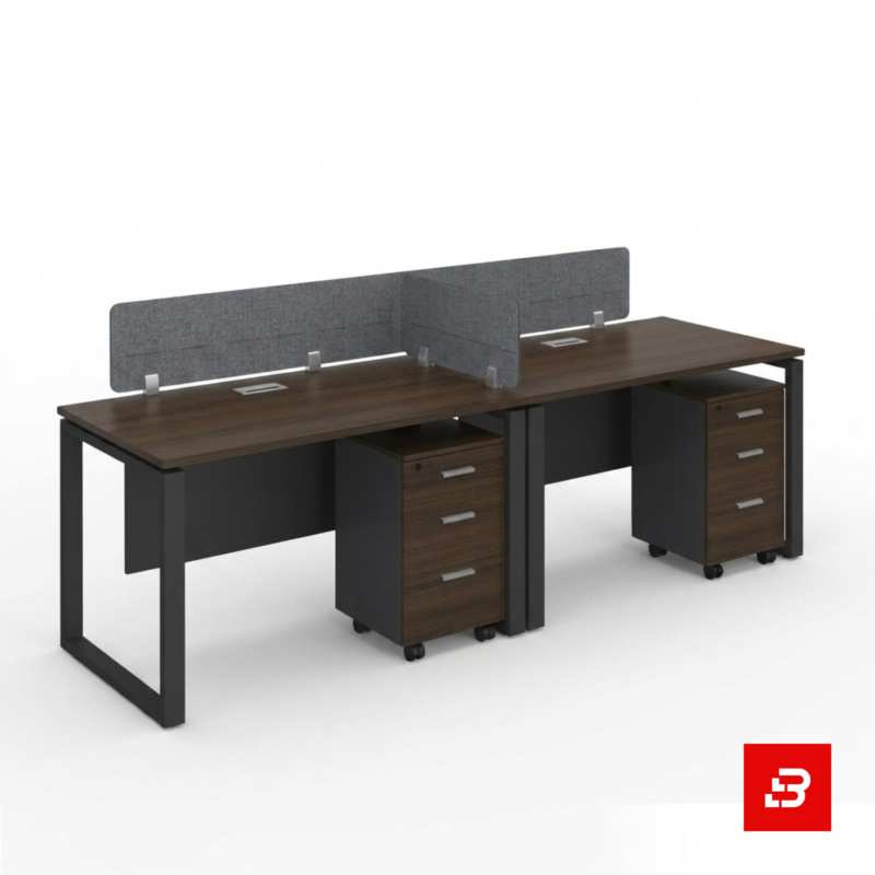 Modern 2-person office workstation desk with storage pedestals and privacy screens for UAE offices