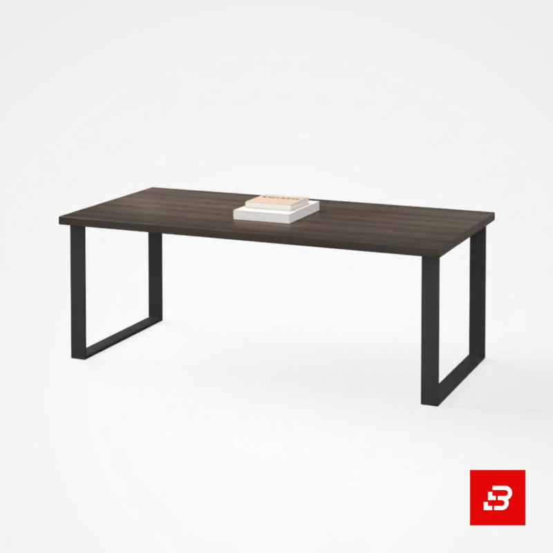 Modern dark walnut rectangular coffee table with black metal loop legs for UAE living rooms