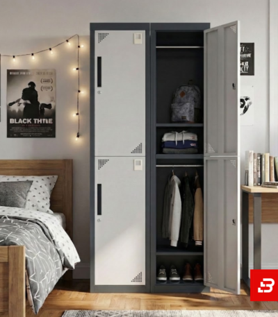 Modern double-tier 2-door metal locker storage cabinet with secure locking doors for UAE spaces