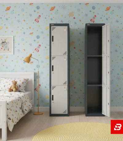 Modern triple-tier 3-door metal locker storage cabinet with secure locking doors for UAE spaces