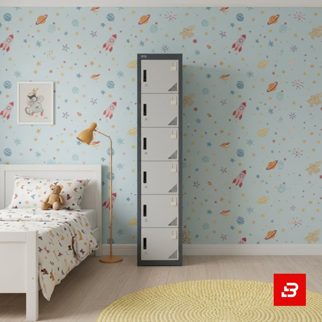 Modern 6-tier 6-door metal locker storage cabinet with secure locking doors for UAE schools and gyms