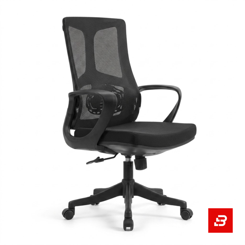 Modern black ergonomic mesh office chair with swivel base and rolling casters for UAE offices