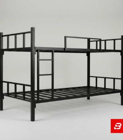 Modern heavy-duty black metal bunk bed with safety guardrails and ladder for UAE bedrooms