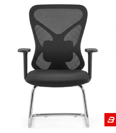 Modern black mesh visitor office chair with chrome cantilever base for UAE offices and meeting rooms