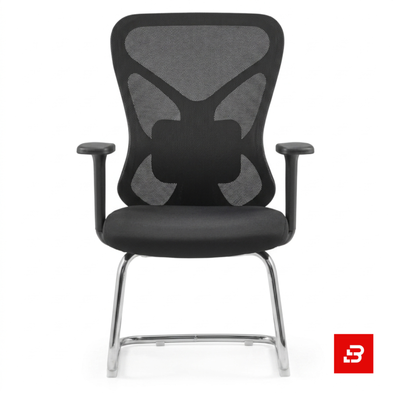 Modern black mesh visitor office chair with chrome cantilever base for UAE offices and meeting rooms