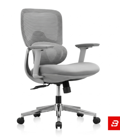 Modern grey ergonomic mesh office chair with swivel base and rolling casters for UAE offices