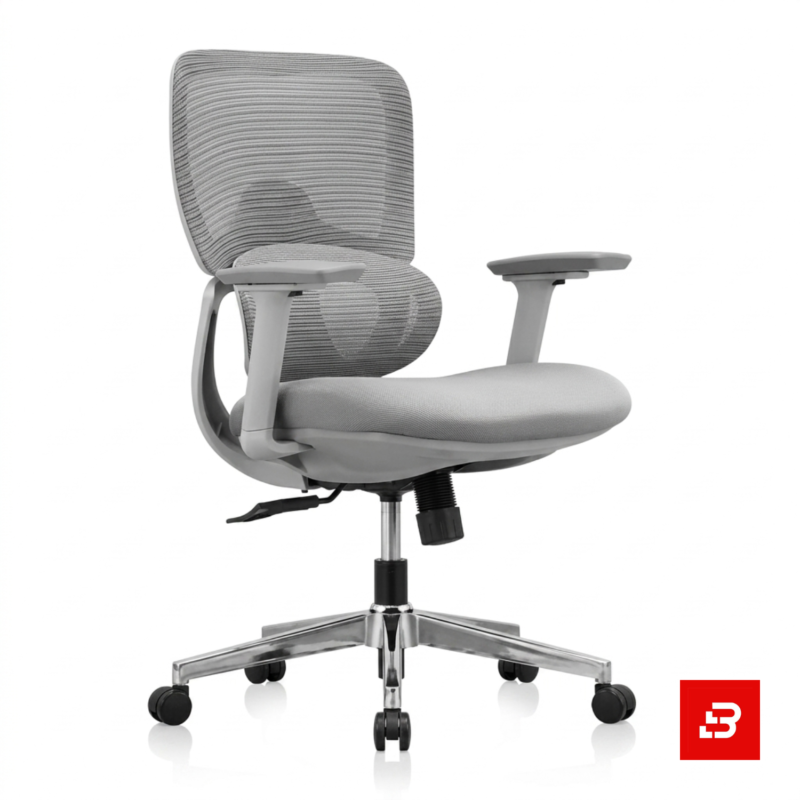 Modern grey ergonomic mesh office chair with swivel base and rolling casters for UAE offices