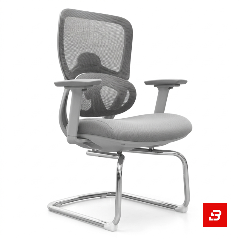 Modern grey mesh visitor office chair with chrome cantilever base for UAE offices and meeting rooms
