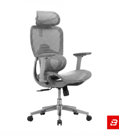 Ergonomic Mesh Office Chair with Headrest in Grey by Bahoo Interior UAE