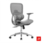 Back view of a grey ergonomic mesh office chair featuring a structural frame by Bahoo Interior UAE