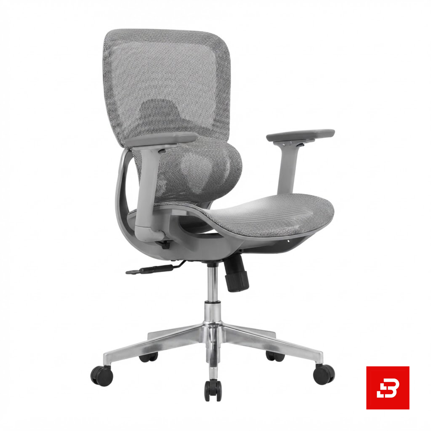 Ergonomic Mesh Office Chair Back View Back view of a grey ergonomic mesh office chair featuring a structural frame by Bahoo Interior UAE