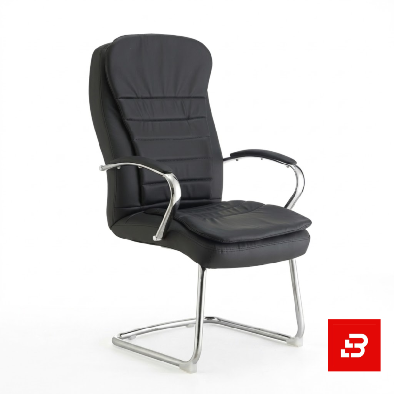 Luxury executive black leatherette visitor office chair with chrome cantilever base for UAE offices