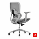 Back view of a grey ergonomic mesh office chair featuring a structural frame by Bahoo Interior UAE