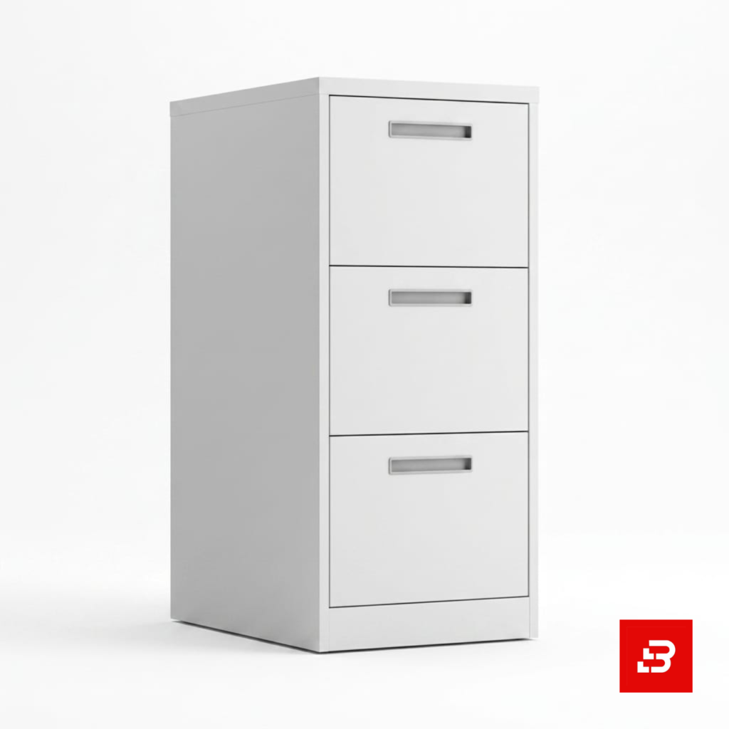 Modern white 3-drawer office filing cabinet by Bahoo Interior UAE