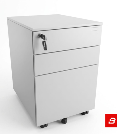 White 3-drawer mobile under-desk filing cabinet with lock by Bahoo Interior UAE