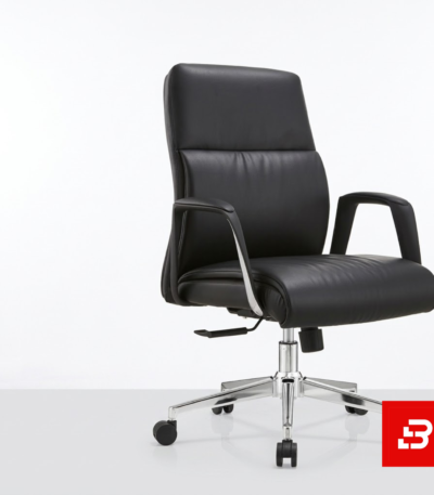 Modern executive black leatherette office desk chair with chrome base and wheels for UAE offices