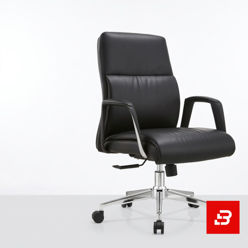 Modern executive black leatherette office desk chair with chrome base and wheels for UAE offices