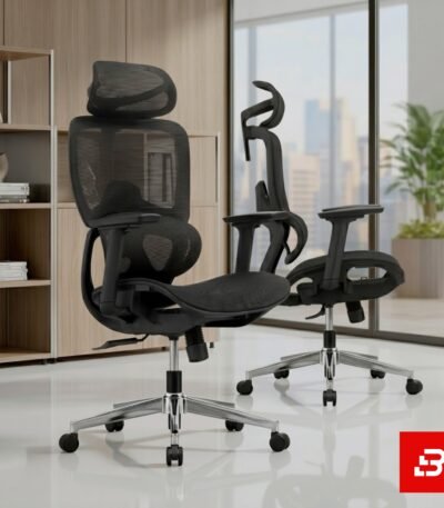 ErgoPro high-back ergonomic mesh office chair with adjustable headrest and lumbar support by Bahoo Interior UAE