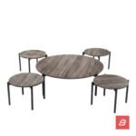 Bahoo Urban Woodgrain Nesting Coffee Table Set | Modern Industrial Living Room Furniture