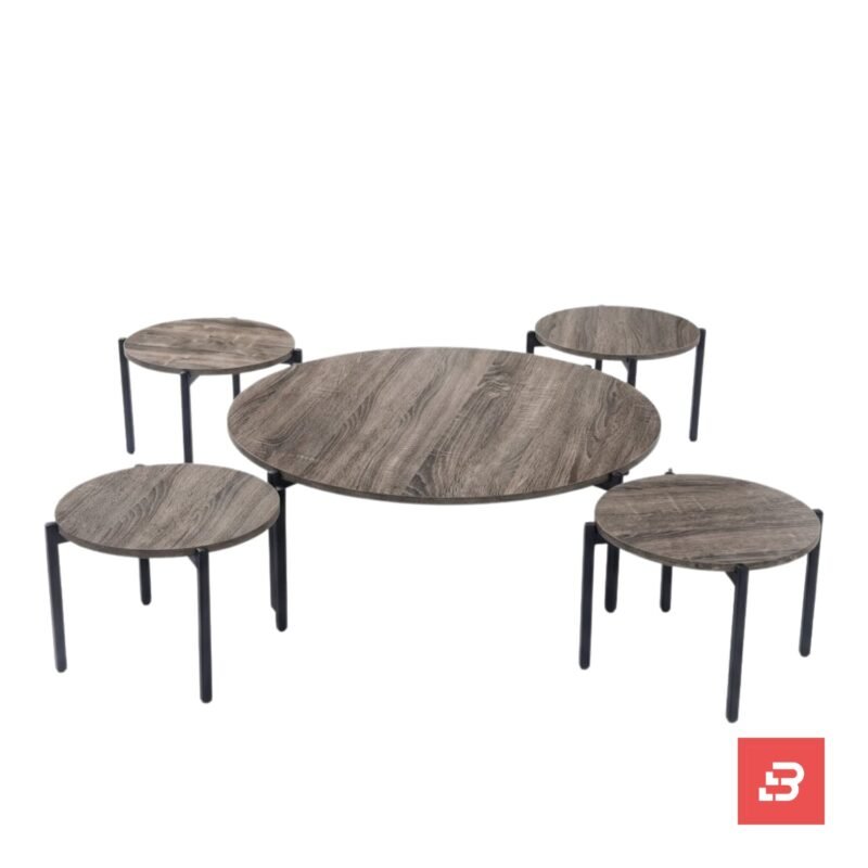 Bahoo Urban Woodgrain Nesting Coffee Table Set | Modern Industrial Living Room Furniture