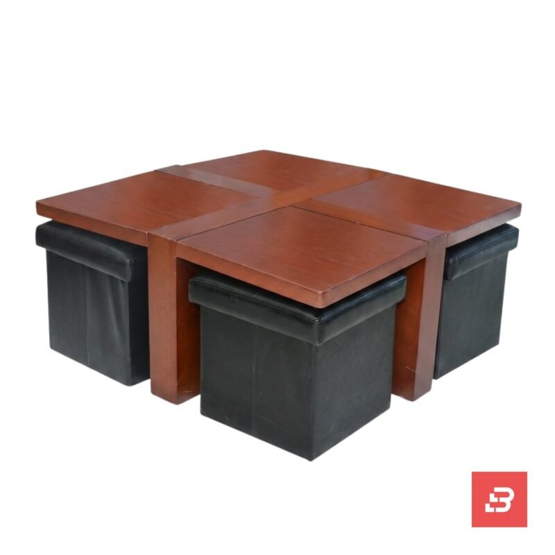 Bahoo Tetra Nesting Coffee Table and Ottoman Set | Space-Saving Living Room Furniture